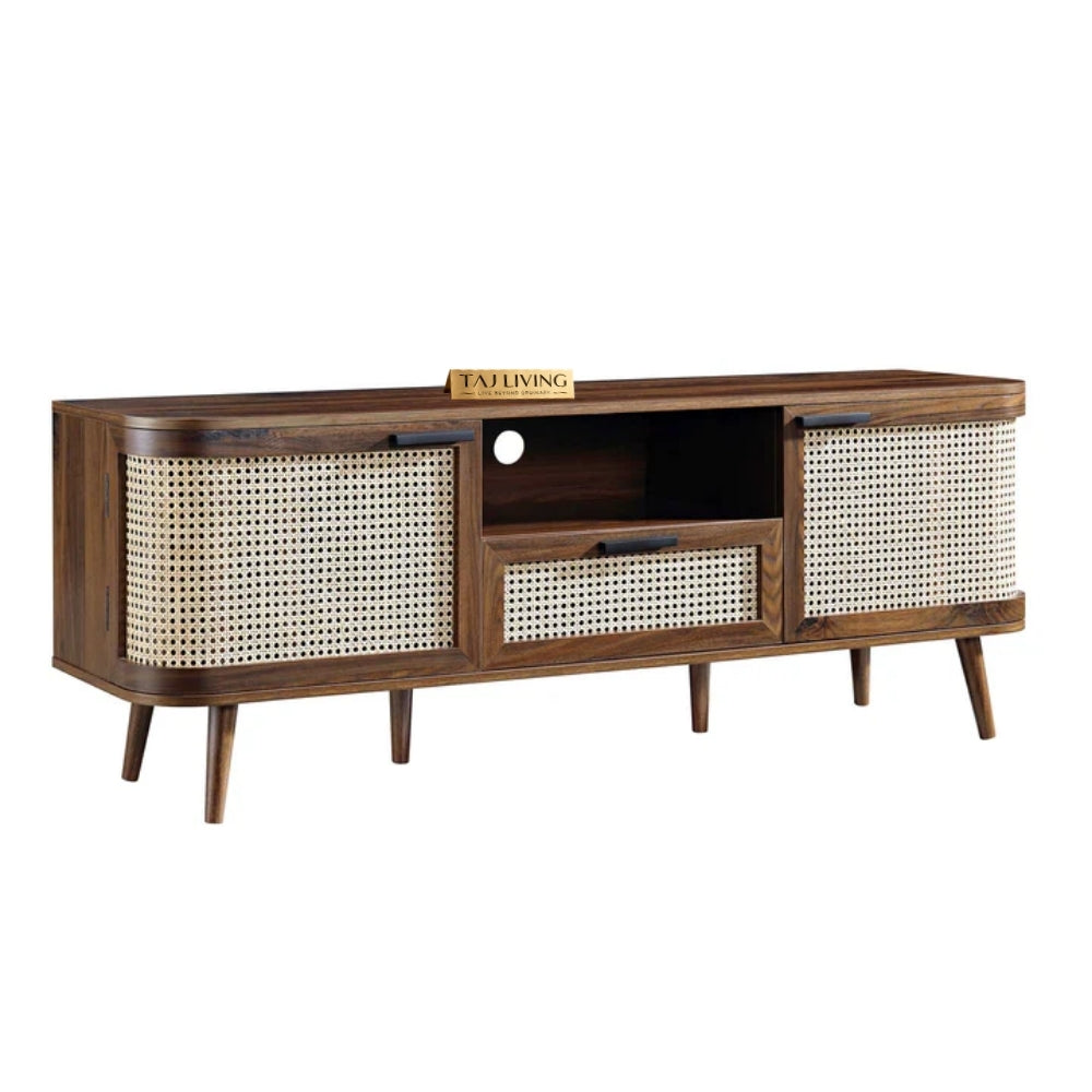 Curved Rattan 150cm TV Unit, Walnut