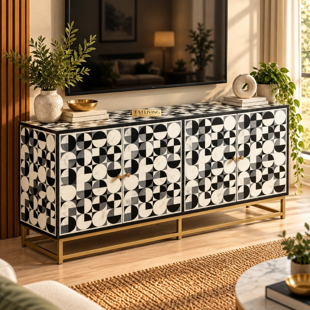 Bone Inlay 4 Door TV Unit Media Cabinet
