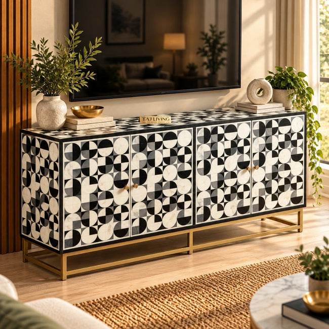 Bone Inlay 4 Door TV Unit Media Cabinet Main Image