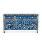 Aangan Blue & White Bone Inlay Floral 4 Drawer 4 Door Buffet Cabinet / Sideboard