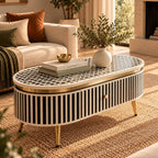 Bone Inlay Black & White Oval 2-Drawer Coffee Table