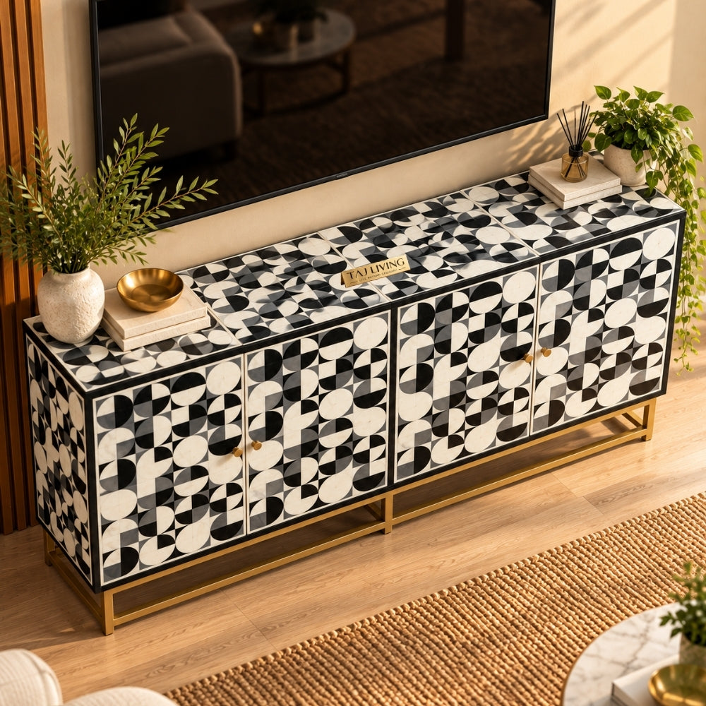 Bone Inlay 4 Door TV Unit Media Cabinet