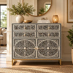 Diwan-e-Khaas Mother of Pearl Inlay Black & White 4-Drawer 2-Door Cabinet