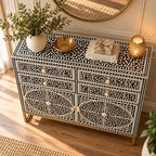 Diwan-e-Khaas Mother of Pearl Inlay Black & White 4-Drawer 2-Door Cabinet