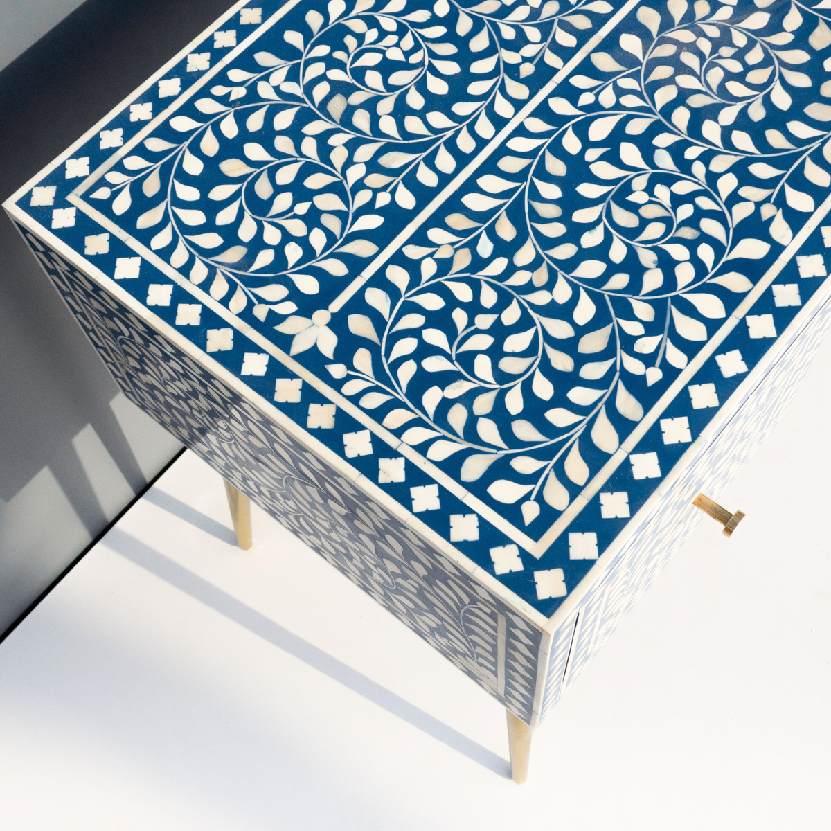 Handmade Bone inlay Floral Study Desk / Console Table and Brass-Finished Legs
