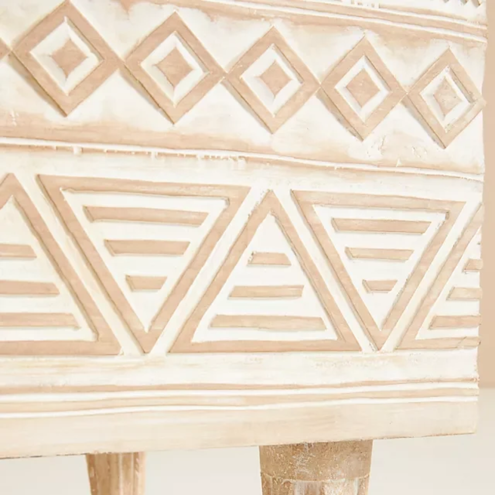 Aangan Handmade Solid Mango Wood Bar Cabinet – Distress White Finish