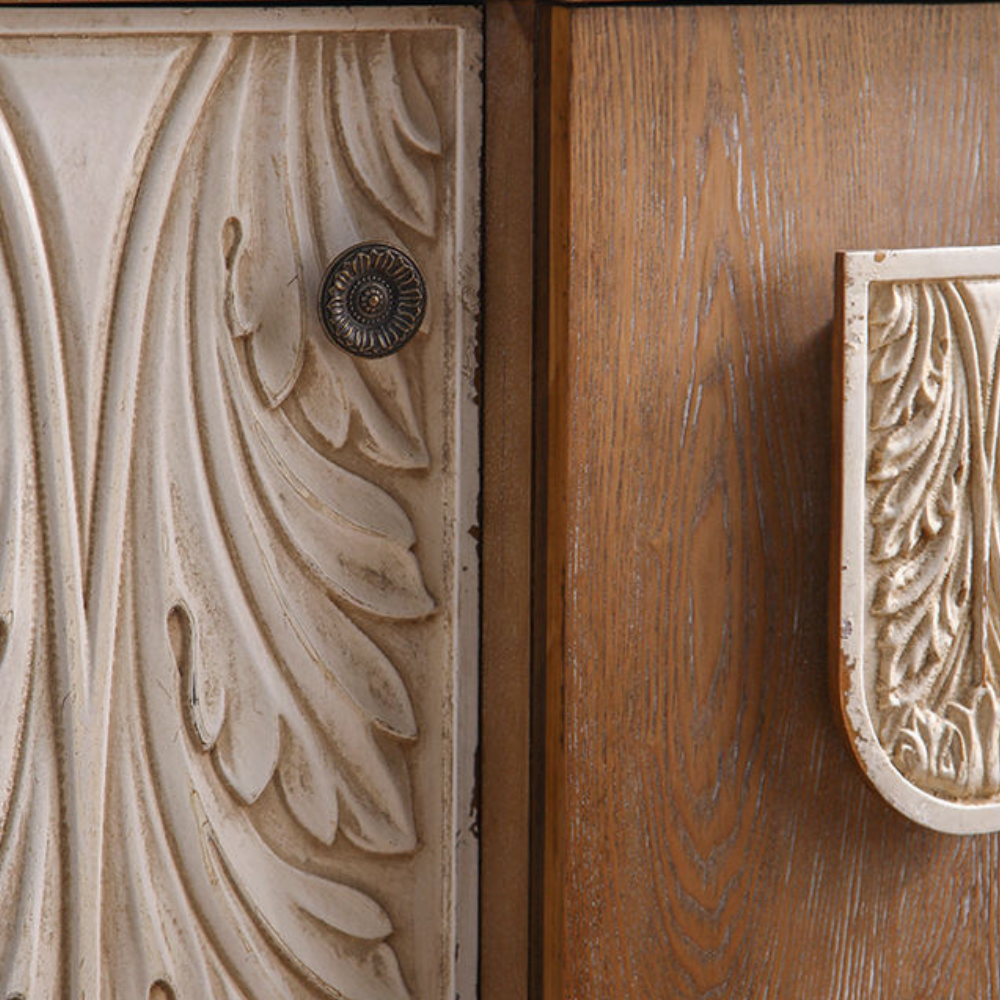 Rajwada Wave Shape Wooden Carving Storage Cabinet with Door