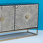 Dharohar Black and White Bone inlay Sideboard with Hinged Storage Doors