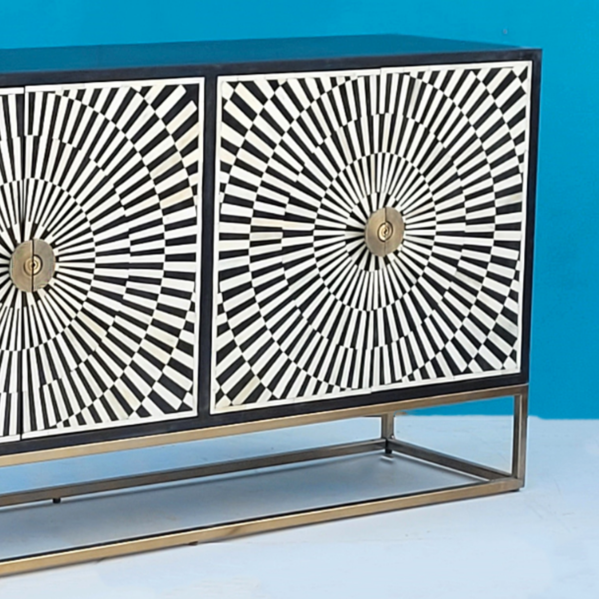 Dharohar Black and White Bone inlay Sideboard with Hinged Storage Doors