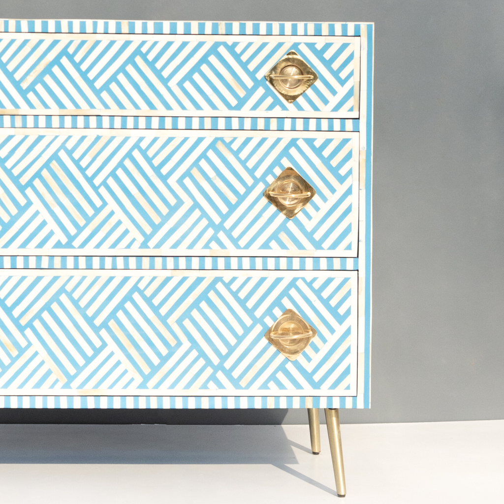 Bone Inlay Chest of 3 Drawers with Metal Knobs