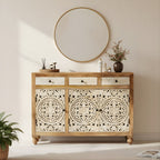 Motifs Mango Wood Floral Mandala Sideboard – 3 Door & 3 Drawer Buffet