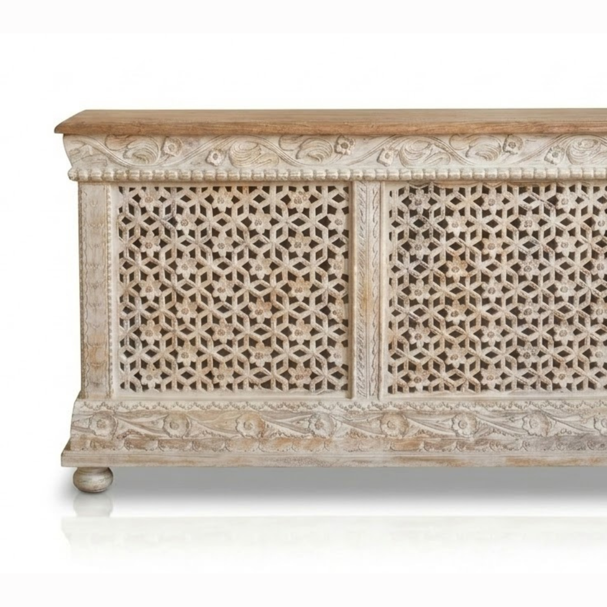Rangriti Hand Carved Wooden Sideboard – Handcrafted Rajasthani Jali Cabinet