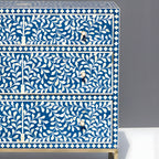 Mewarika Blue & White Bone Inlay Chest 6 Drawer Floral Pattern