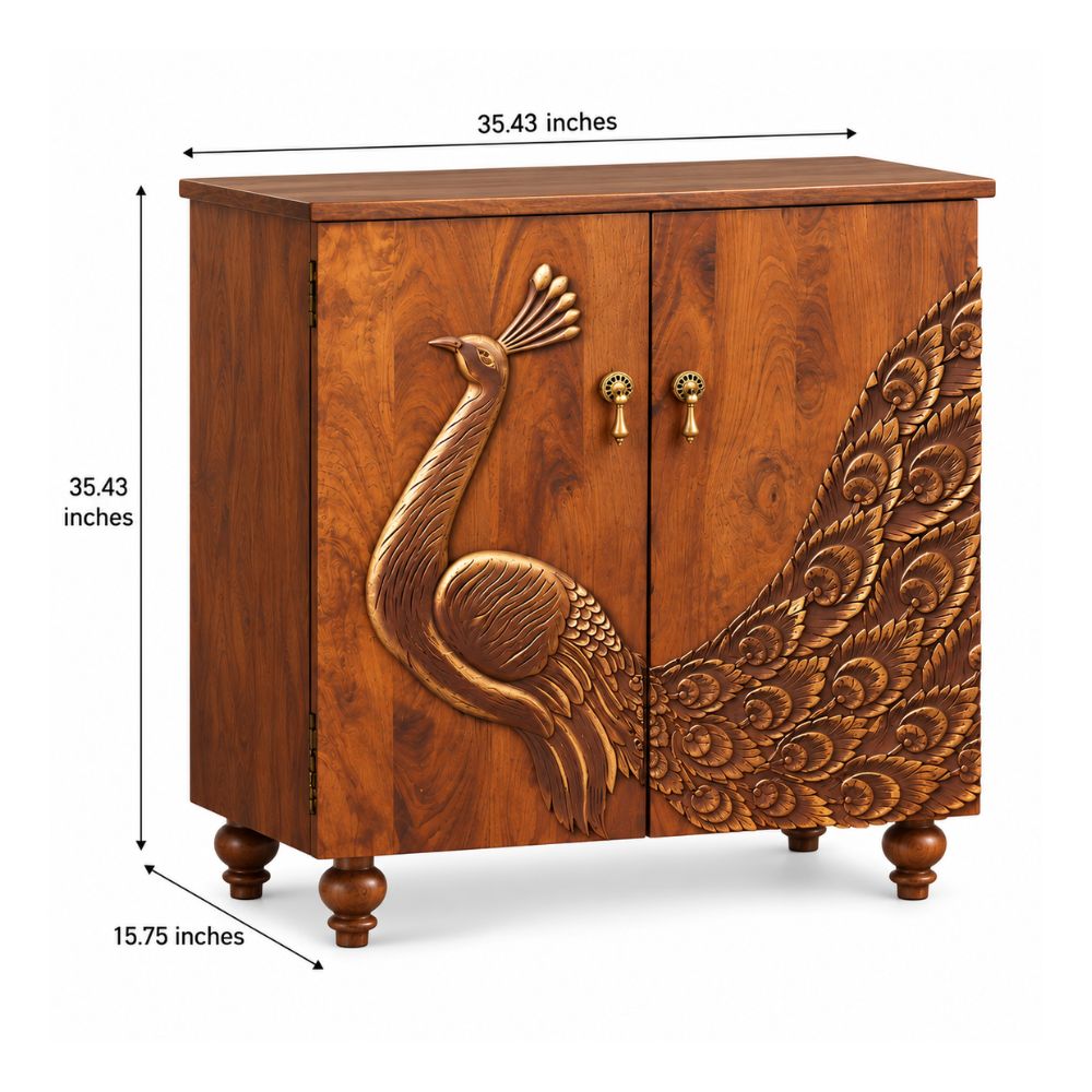 Maharaja Wooden Peacock Storage Cabinet