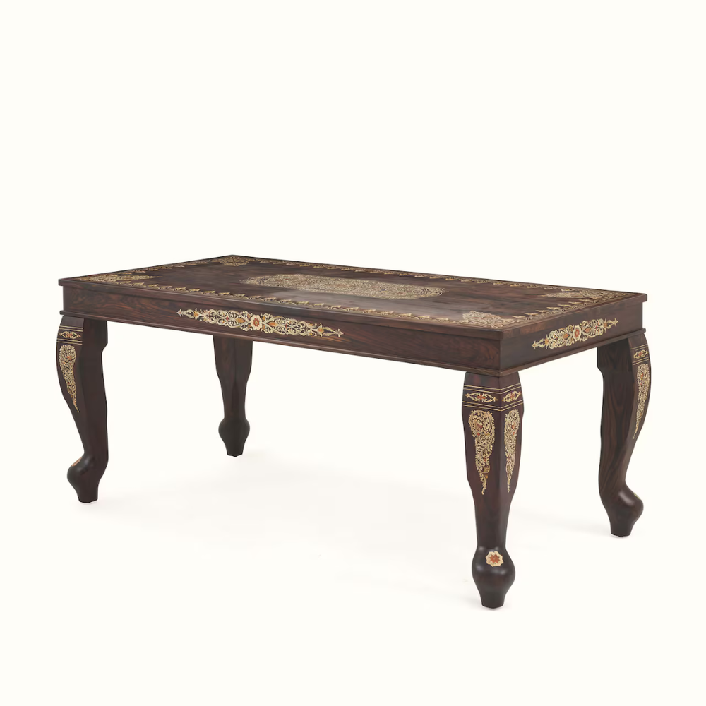 Rajwada Handcrafted Inlay 6 / 7 Seater Dining Table - Ornate Floral Marquetry