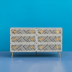 Optical Bone Inlay Chest of 9 Drawers with Metal Handles
