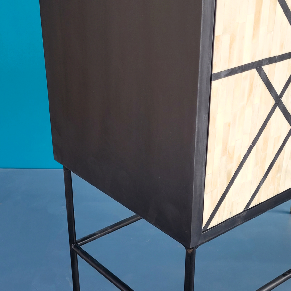 Kashvi Black & White Bone Inlay 2-Door Cabinet – Geometric Design