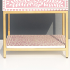 Bone inlay Floral Bedside Table with Gold Metal Base