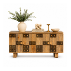 Rangmahal Geometric Wooden Block-Pattern Sideboard