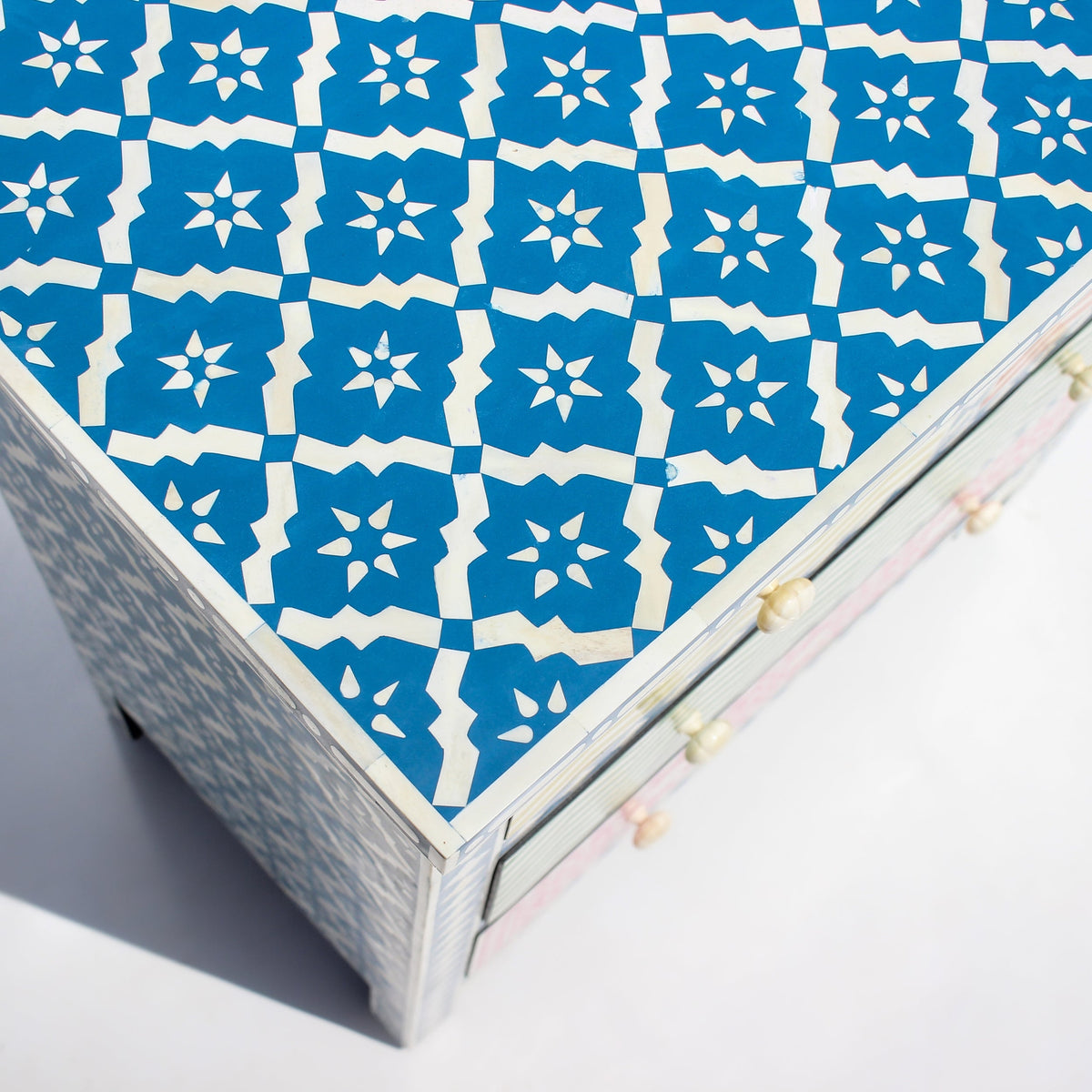 Ranibagh Navy Blue & White Floral Bone Inlay Cabinet