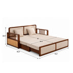 Vaastu 3-Seater Teak Wood Sofa Cum Bed in Premium Upholstery with Cane Weaving & Brass Accents