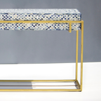 Dharohar Blue Bone Inlay Console Table - Geometric Pattern