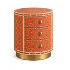 Round Bone Inlay Nightstand | Terracotta 3-Drawer Drum Table