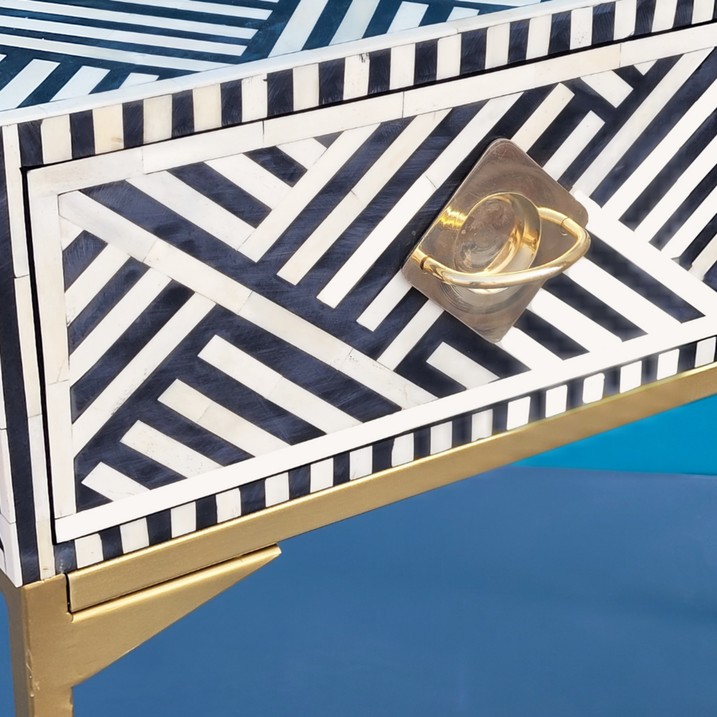 Taj Signature Black And White Bone inlay 2 Drawers Console Table