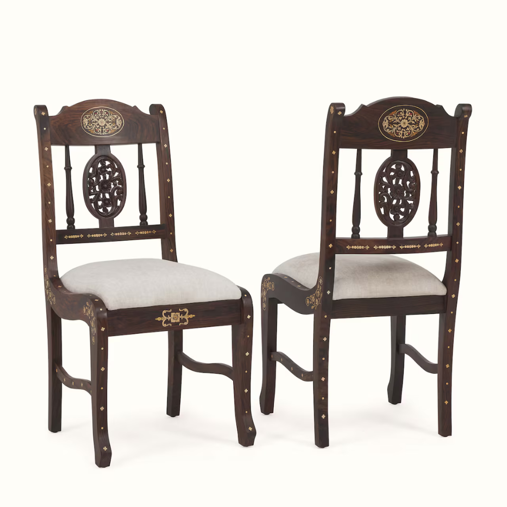 Aangan Upholstered Wooden Inlay Dining Chair (2 Pcs)