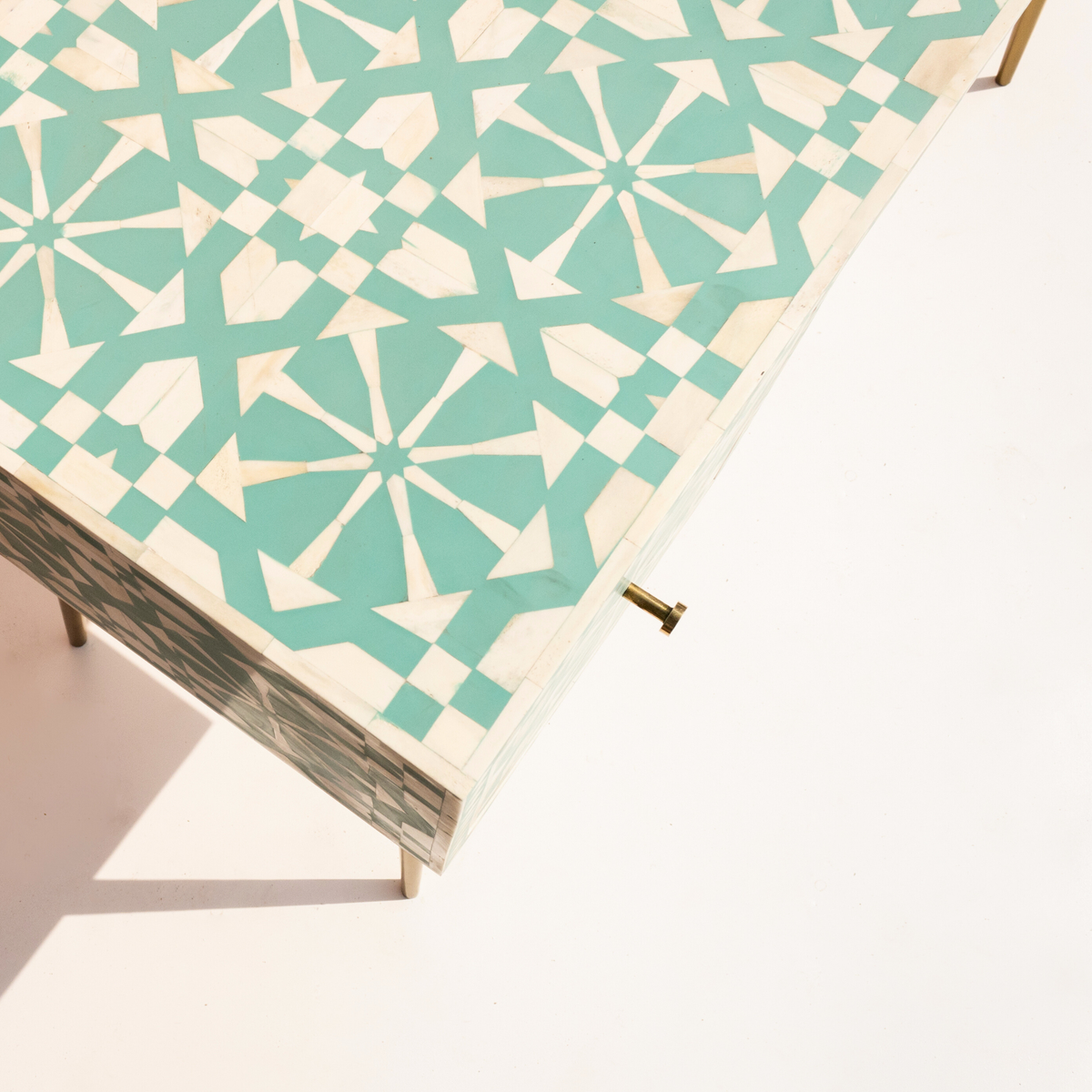 Moroccan Bone Inlay Console / Writing Desk with Gold-Tone Legs