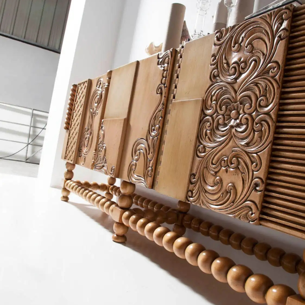 Marudhara Carved Wood Sideboard, Three Doors