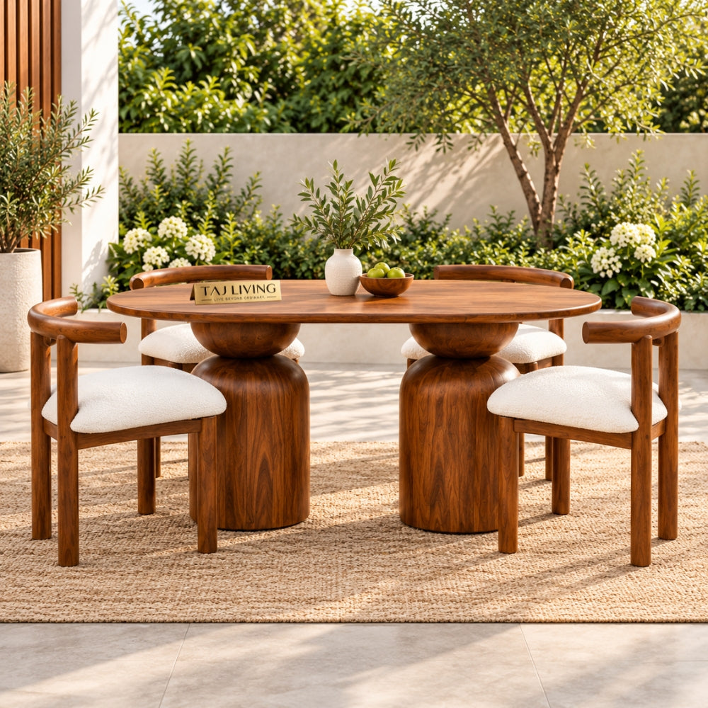 Darbar Wood Round Table with 4 Matching Chairs Dining Set