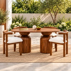 Darbar Wood Round Table with 4 Matching Chairs Dining Set