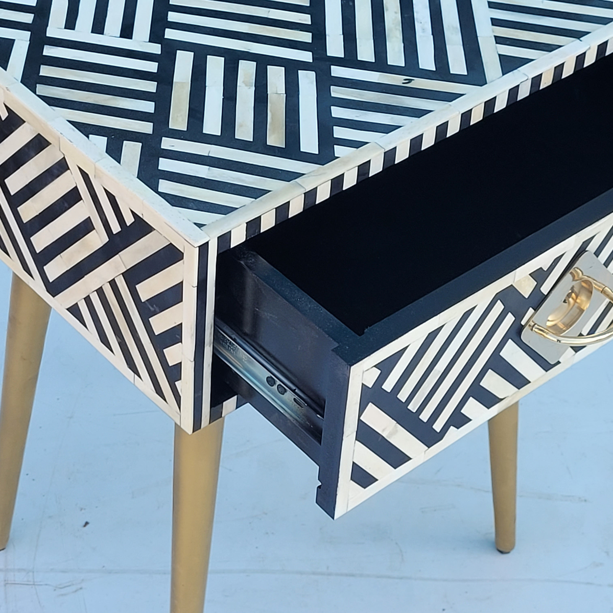 Charbagh Bone Inlay 1 Drawer Bedside Table Gold-Finish Legs