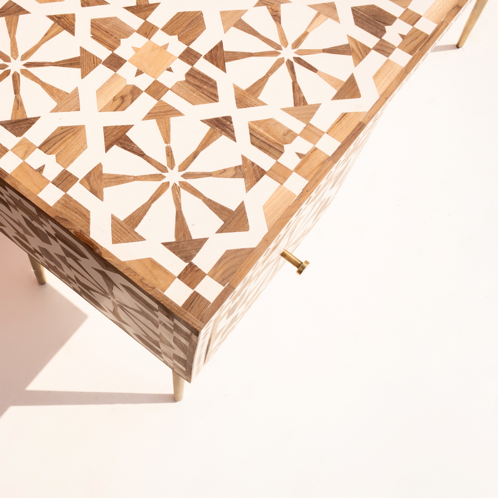 Bone Inlay 2 Drawers Study Office Desk Moroccan Pattern