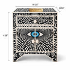 Kashvi Handmade Bone Inlay Nightstand | Black Floral Round Bedside Table