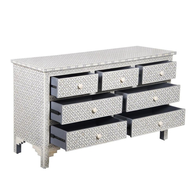 Rajmahal Bone Inlay 7 Drawer Chest of Drawers - Grey Geometric Main Image