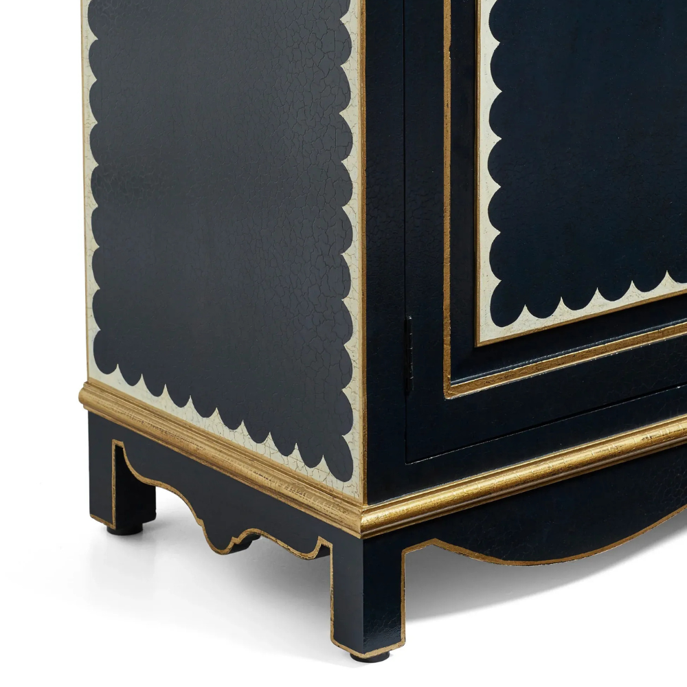 Virasat Hand-Painted Midnight Blue Solid Mango Wood Sideboard – 3 Door Storage Cabinet