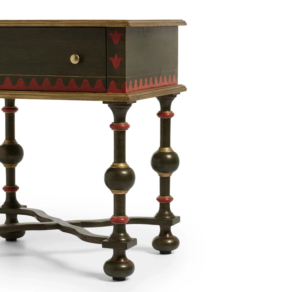 Madhushala Hand Painted Till Dark Green Bedside Table