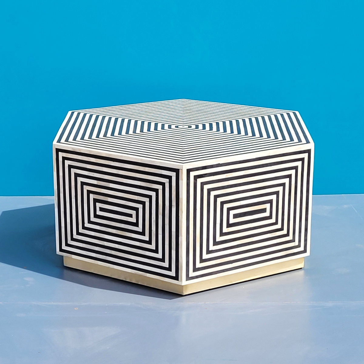 Bone Inlay Hexagon Coffee Table Geometric Pattern