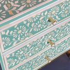 Sheesh Mahal Mint Green Floral Bone Inlay Chest of 3 Drawers