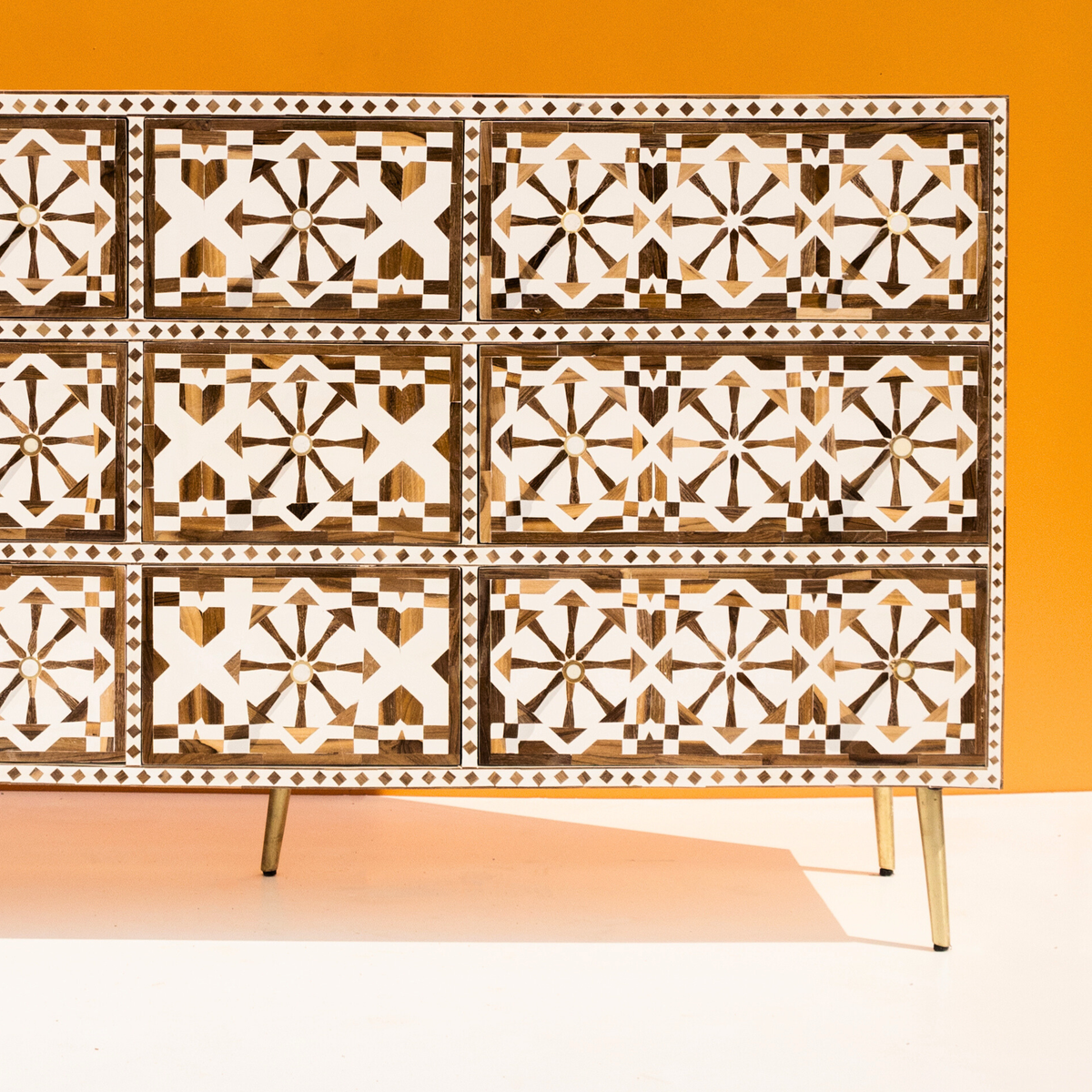 Bone inlay Moroccan Chest of 9 Drawers