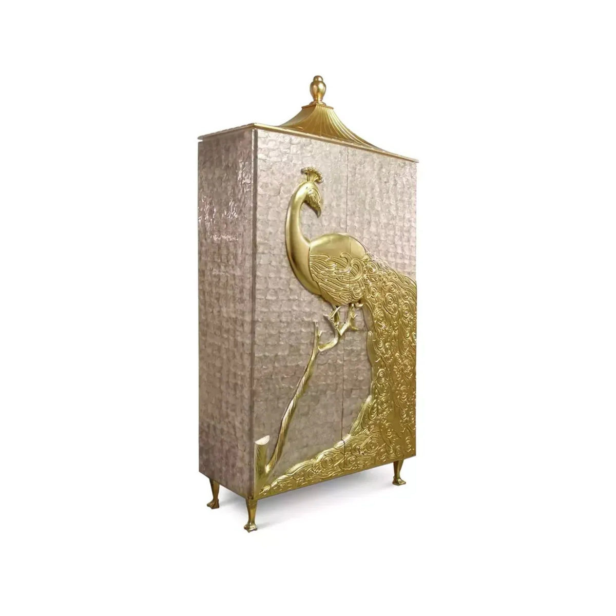 Virasat Handmade Brass Golden Peacock Wardrobe
