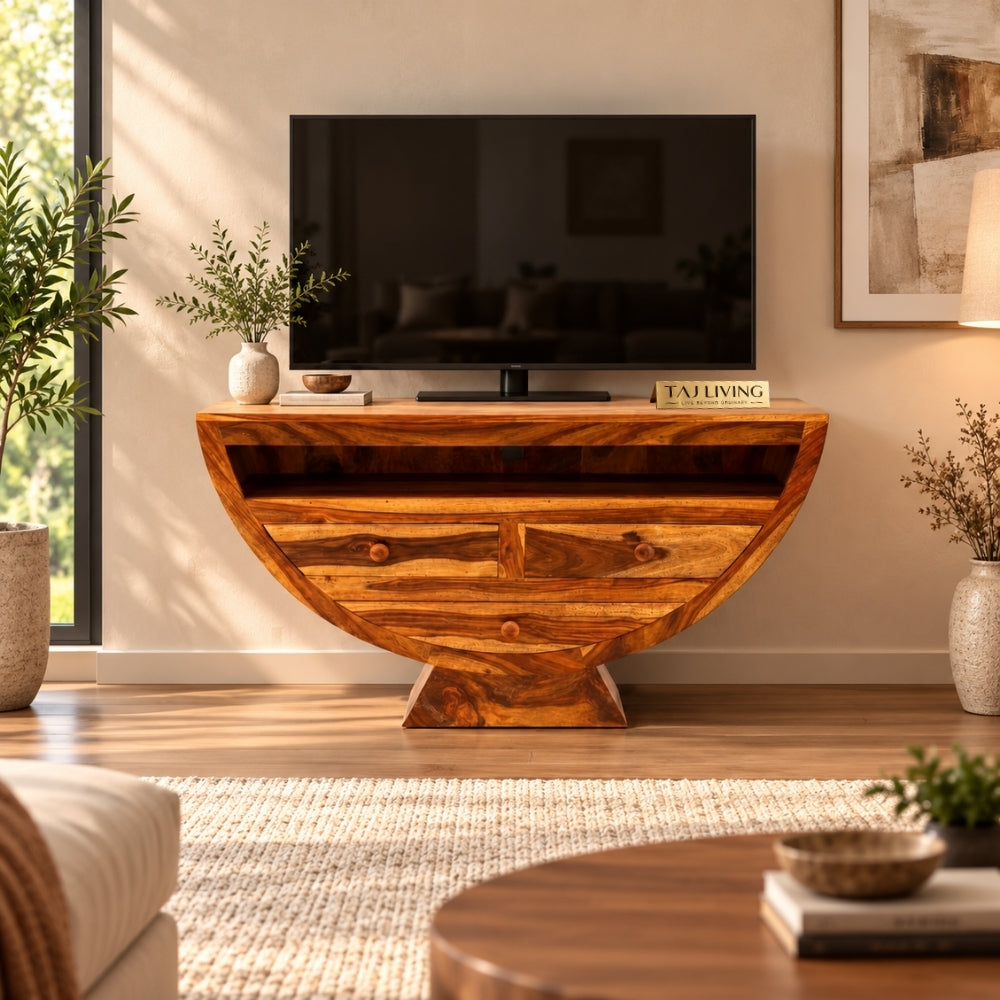 Sheesham Wood Jodhana TV unite with 3 drawers and 2 shelves