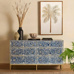 Regal Vine Bone Inlay Sideboard Cabinet - Floral Pattern