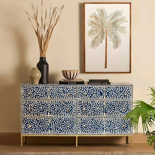 Regal Vine Bone Inlay Sideboard Cabinet - Floral Pattern Hover Image