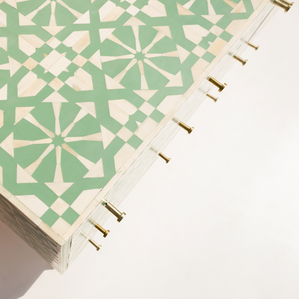 Bone Inlay Chest of 9 Drawers ( Mint Green )