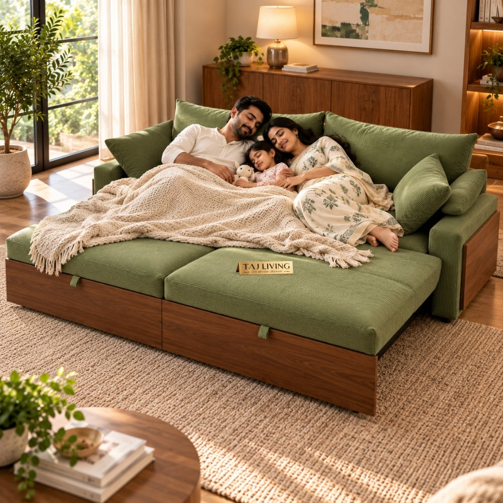Norvia Sofa Cum Bed – Premium Convertible Wooden Sofa Bed