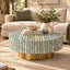 Sea Green Mother of Pearl Inlay Round Coffee Table with Brass Base