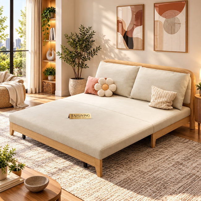 Upholstered Sleeper Sofa Cum Bed – Modern Cream Convertible Sofa Bed Main Image